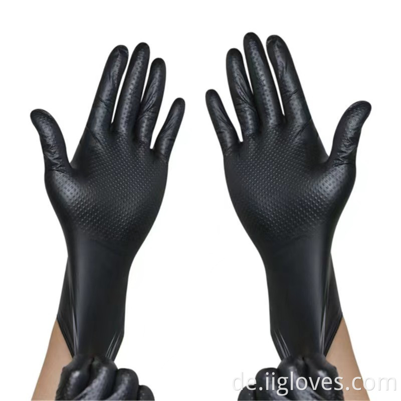 Sicherheit 5 6mil 8mil Schwarz reines China Diamantmuster wasserdicht bequeme Autoreparatur Nitrilhandschuhe